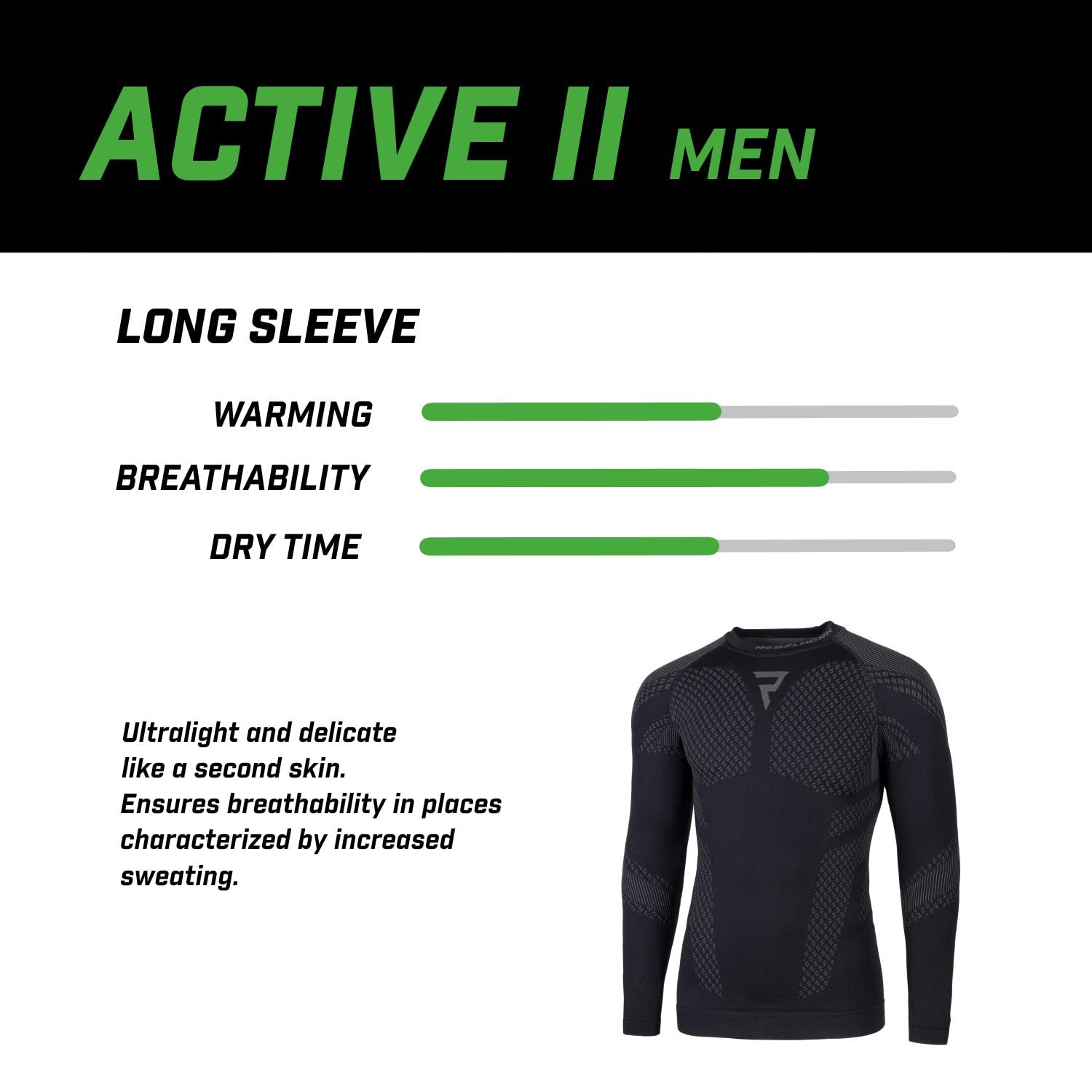 REBELHORN Active II Maglia Termica Uomo | Manica Lunga | Biancheria Termica | Maglietta Funzionale | Assorbe l'umidità | Traspirante | Zone di Compressione | Abbigliamento Moto Termico