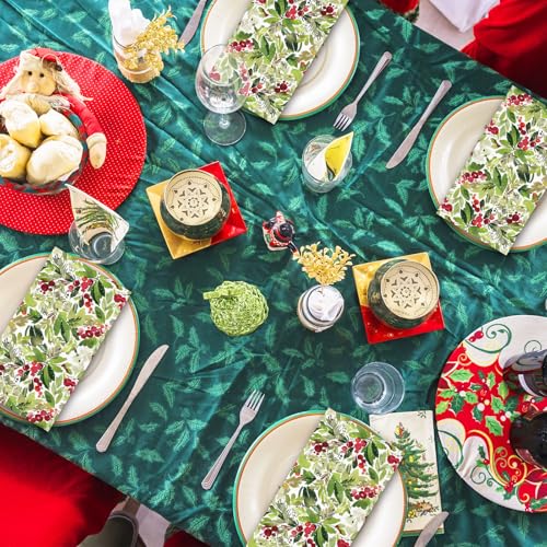 Christmas Guest Napkins Watercolor Mistletoe 3 Ply Disposable Paper Napkins Xmas Winter Berry Dinner Hand Towel Napkins for Party Table Decor, 80Pcs – Image 7
