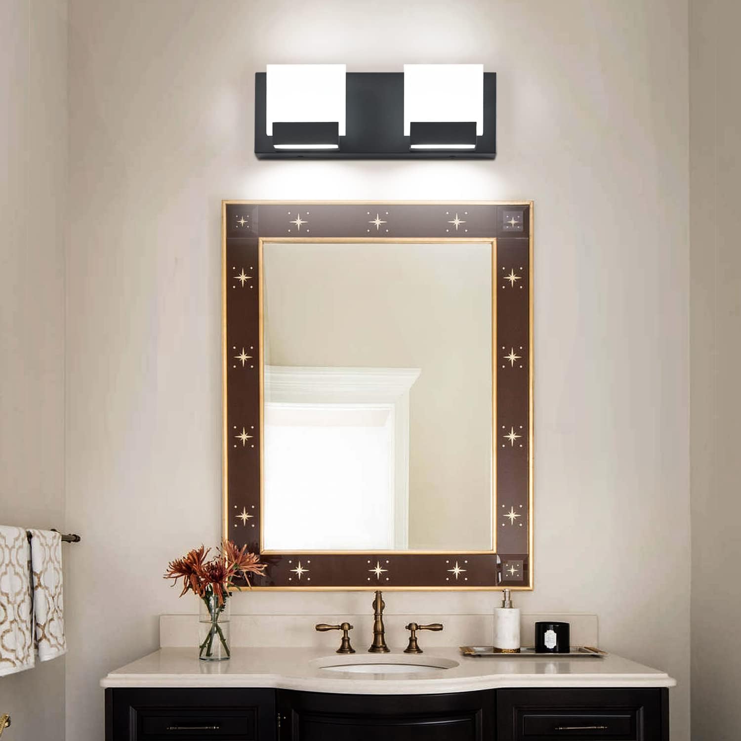 SOLFART 2 Lights LED Vanity Lights Matt Black Bathroom Light Bathroom Lights Above Mirror Vanity Lighting Fixtures