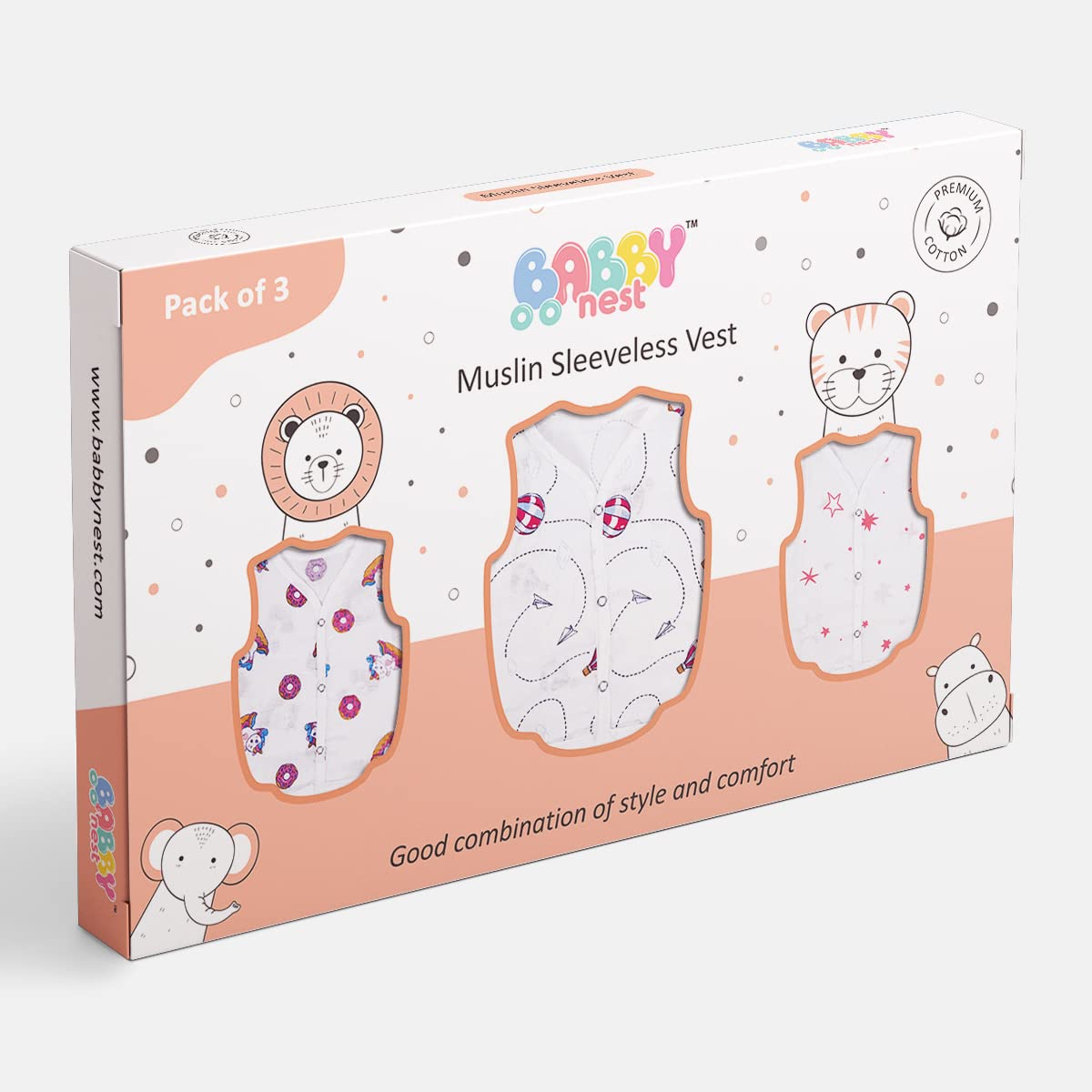 BABBY NESTBABBY NEST 100% Cotton Muslin Baby jhabla | Baby Vest Clothes for New Born, Soft Sleeveless with Buttons, Baby Vest | Baby Vest for Newborn Boys Girls (0-3 Months)