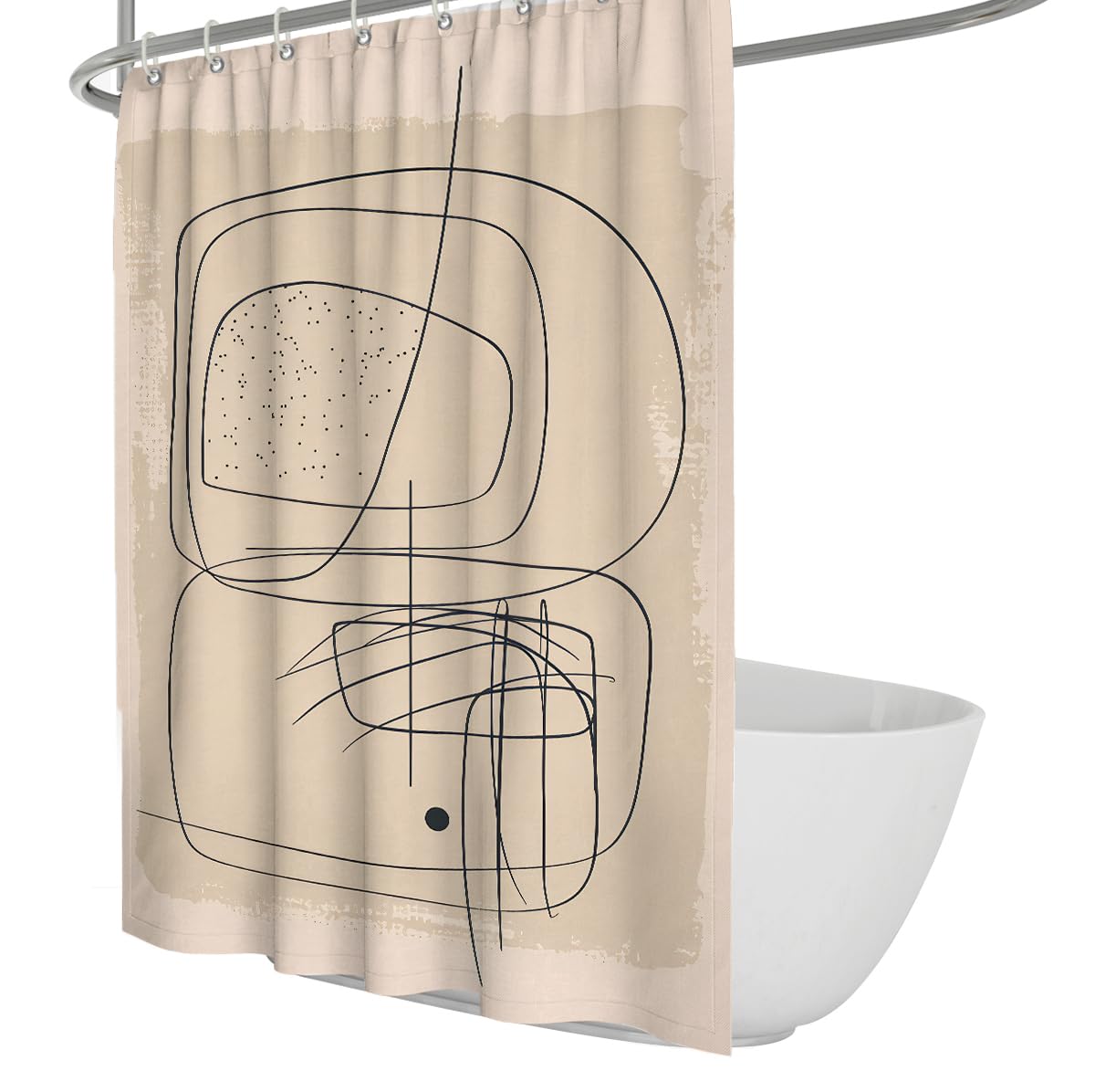 UIRINGART Beige Abstract Tangled Lines Shower Curtains W180xL180cm Mid Century Modern Mildew Resistant Quick Dry Bathroom Shower Screen Decor With Hook