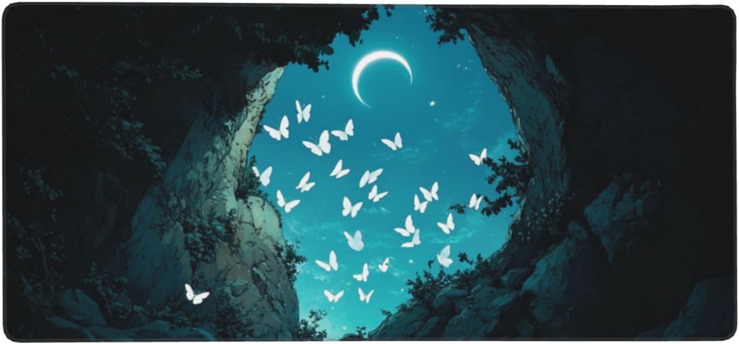 マウスパッド 月 XXL 1200 x 600 x 4mm 蝶 大型ゲーミング エッジステッチ 滑り止めゴム台座 オフィス適用 デス