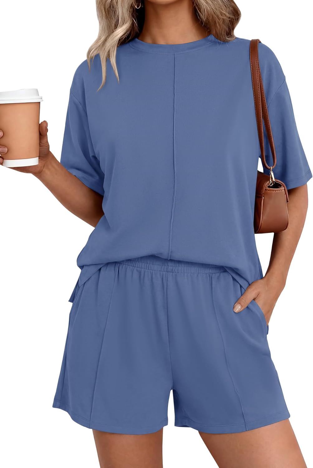 BTFBM Casual 2 Piece Sets For Women Summer 2026 Short Sleeve Tops Shorts Spring Lounge Matching Workout Airport Outfits