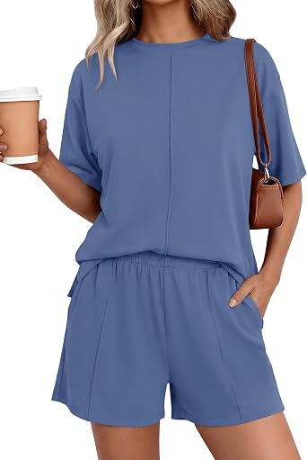 BTFBM Casual 2 Piece Sets For Women Summer 2026 Short Sleeve Tops Shorts Spring Lounge Matching Workout Airport Outfits