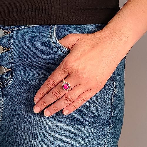 Anillo piedra fucsia para mujer en plata. Este anillo Solien tiene un cristal tallado en acabado cerámico muy original, además de ser un modelo ajustable - imagen 4