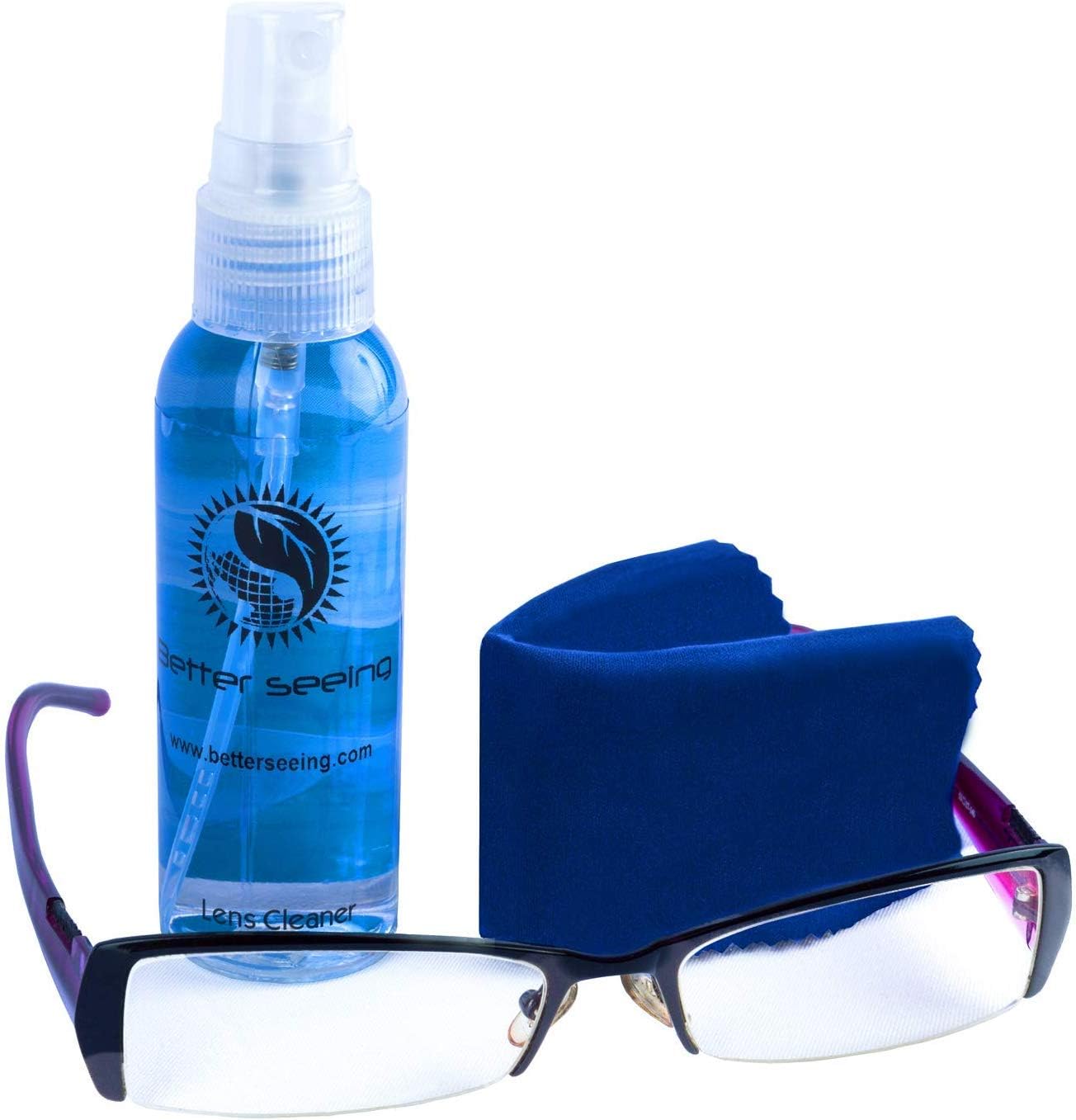 Better Seeing Eyeglass Cleaner Kit - w/Microfiber Cleaning Cloth & Glasses Cleaner Solution for Streak-Free, One-Wipe Shine - Ammonia-Free Fast Eyeglasses Cleaning