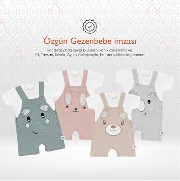 Gezenbebe Hero Kısa Kol Bebek T-Shirt & Nakışlı Salopet Seti Bunny 6-9 Ay