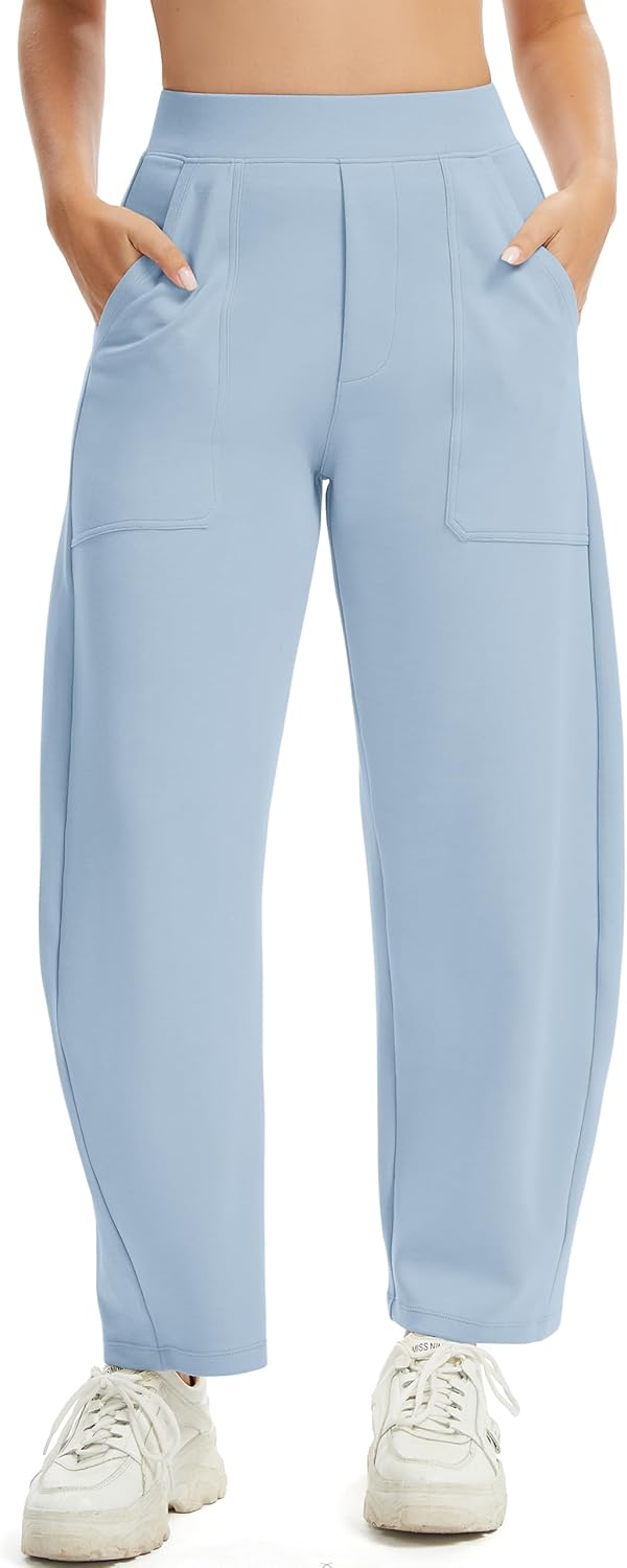 Womens Baggy Wide Leg Pants Barrel Leg Sweatpants Casual Elastic Waisted Stretch Travel Pants with Pockets - Image 3