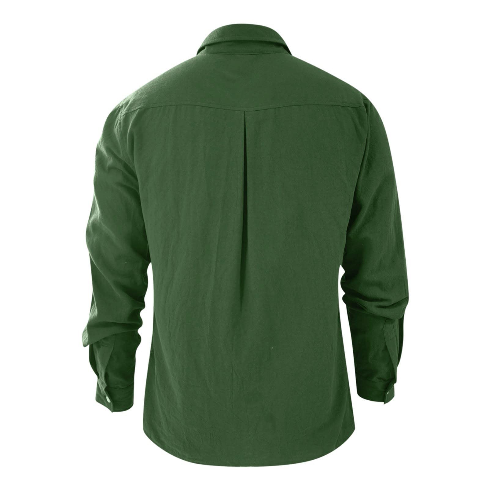 Camiseta para hombre transpirable, camiseta de lino de manga larga con cuello en V, camisa casual para hombre, corte recto abotonado, extensible con botones de corte clásico