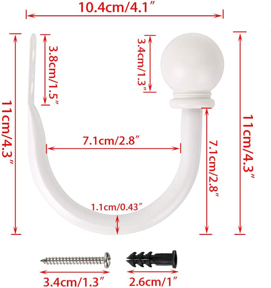 Sumnacon Set of 2 Metal Decorative Curtain Holdbacks, Wall Mounted Window Drapery Tiebacks for Bedroom, Livingroom, Office Come with Screws, White: Furniture & Decor