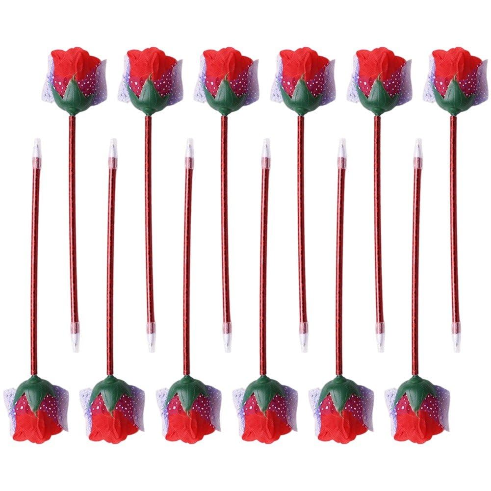 Stakee 12pcs Rose Ballpoint Pen Set, Novelty Feather Rose Flower Pens Writing Ballpoint Pens Stationery Pen Fun Pens for Students Office School Supplies