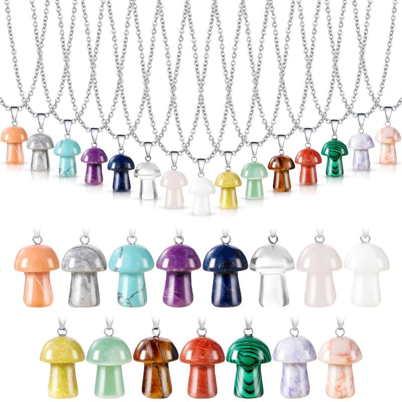 Geelin 15 Mushroom Crystal Necklace Christmas Gift for Women Mushroom Pendant Necklace Charms Star Stone Necklaces for Valentine's Gift Birthday Party Favor, 15 Styles (Mushroom)
