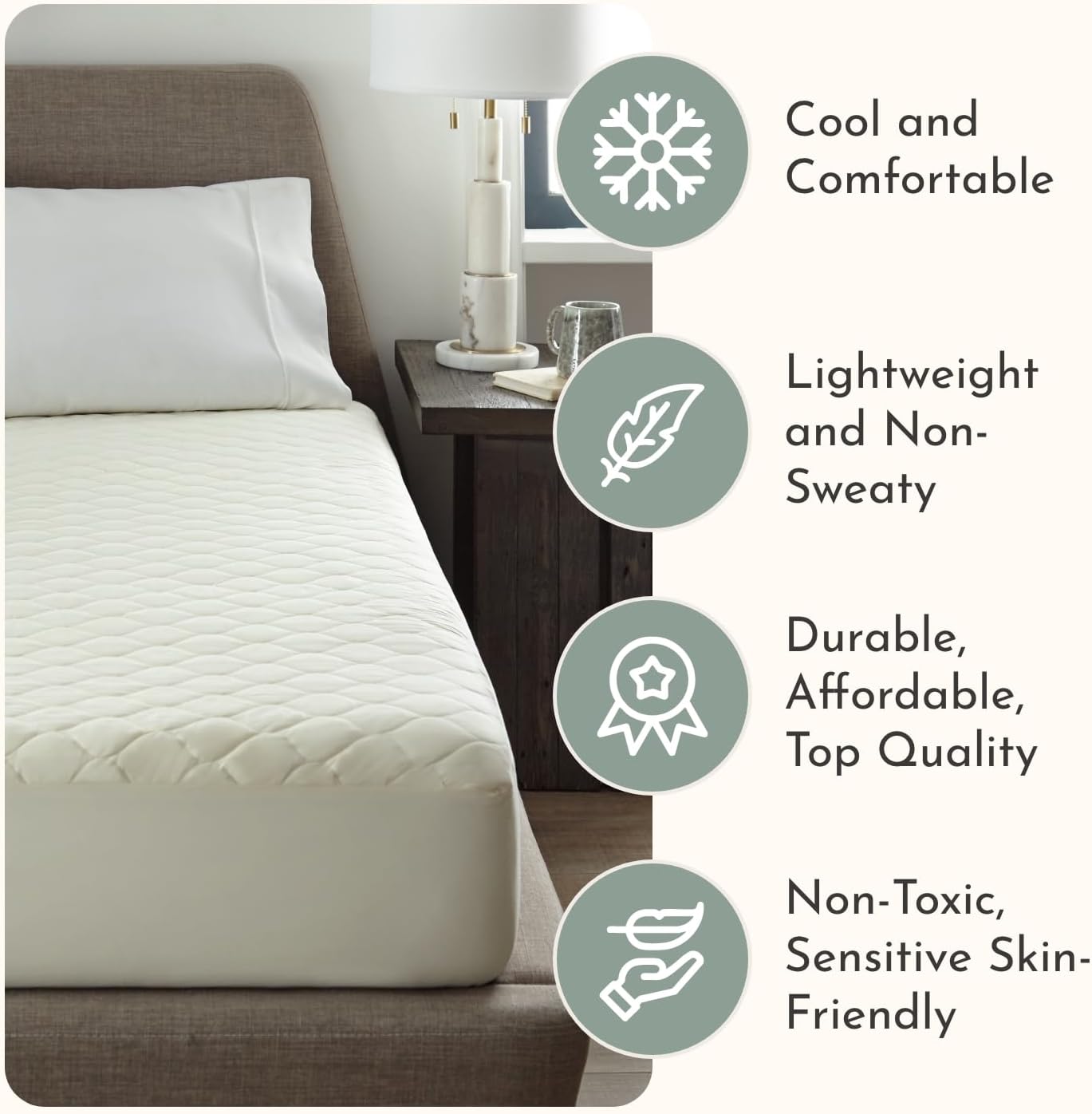 100% Cotton Organic Mattress Protector | Breathable & Noiseless GOTS Organic Mattress Pad with Premium 300GSM Durability | Machine Washable Quilted Bed Protector with Deep Pocket (Ivory, Queen)