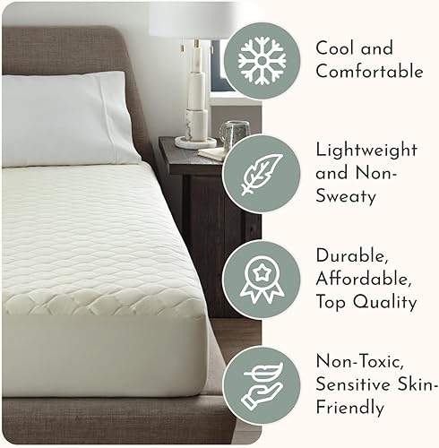 Miniatura 3 de Protector de colchón orgánico 100% algodón Protector de colchón transpirable y refrescante tamaño King Premium 300GSM acolchado y sin ruido,