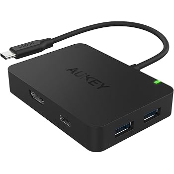 AUKEY USB C Hub HDMI 4 Port USB 3.0, USB C Port with PD ( Power Delivery ), HDMI Port ( 4K Resolution ) for New Macbook, Macbook Pro 2016, Google ChromeBook Pixel 2015 - Black.