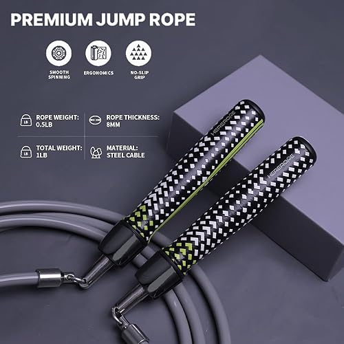 Miniatura 3 de Hererope - Cuerdas de saltar con peso para hombres y mujeres, cuerda de saltar de 12 libra con rodamiento de bolas, agarre antideslizante, cable de
