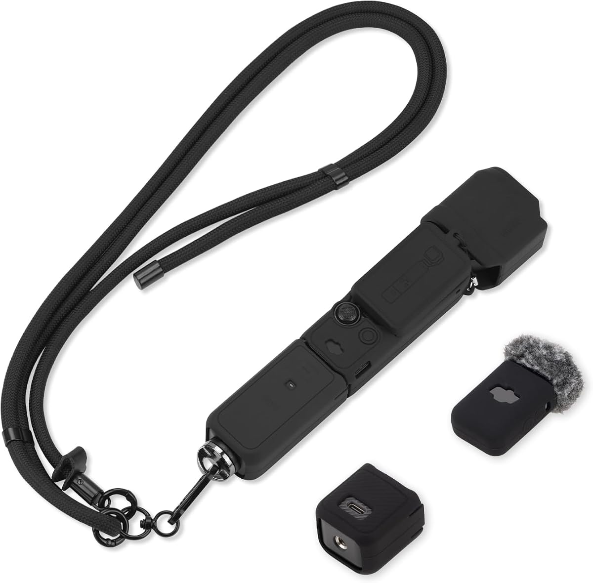 Pocket 3 Silicone Cover & Lanyard Strap, Protective Case for DJI Osmo/Xtra Muse Accessories(Black)