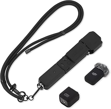 Pocket 3 Silicone Cover & Lanyard Strap, Protective Case for DJI Osmo/Xtra Muse Accessories(Black)