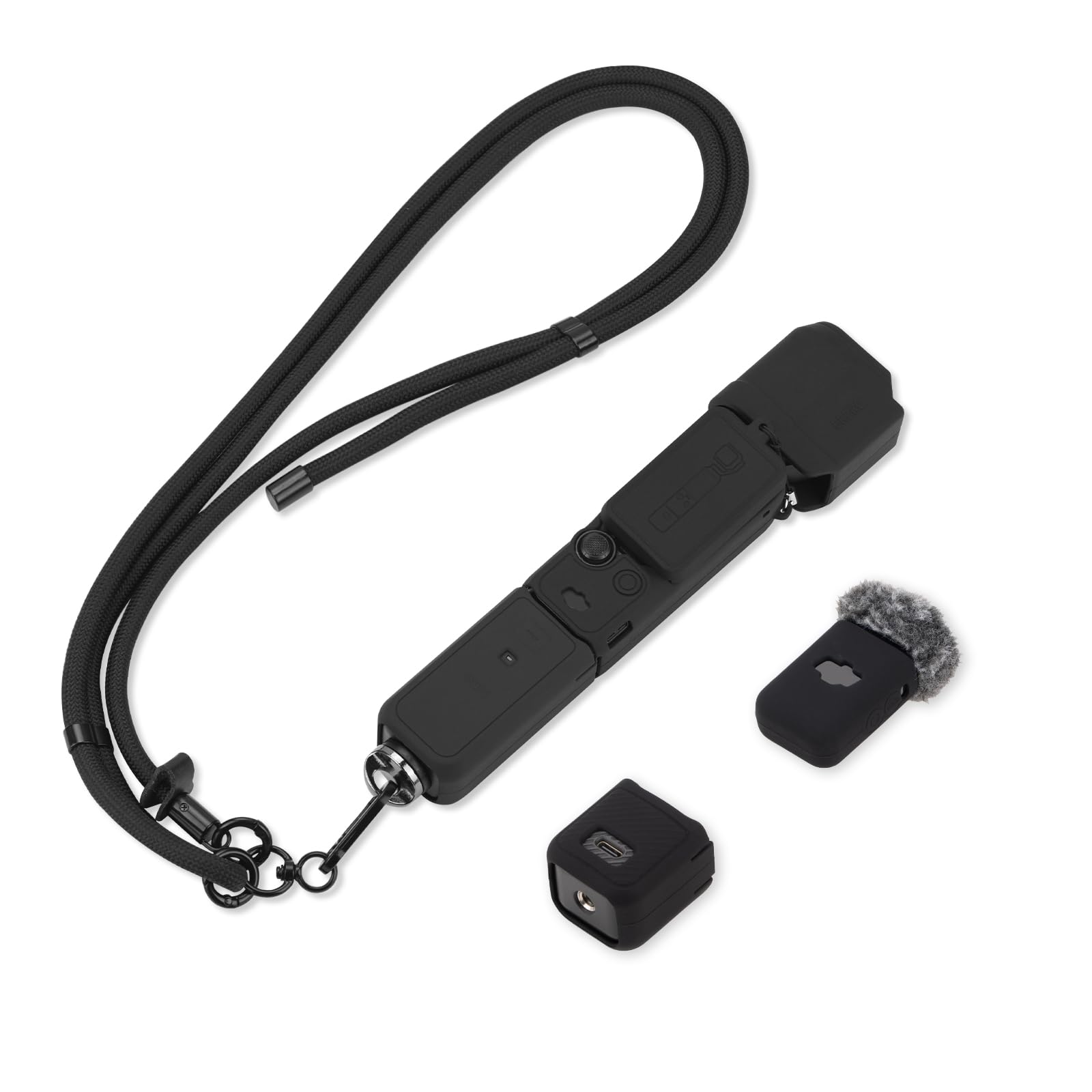 Flymile Pocket 3 Silicone Cover & Lanyard Strap, Protective Case for DJI Osmo/Xtra Muse Accessories(Black)