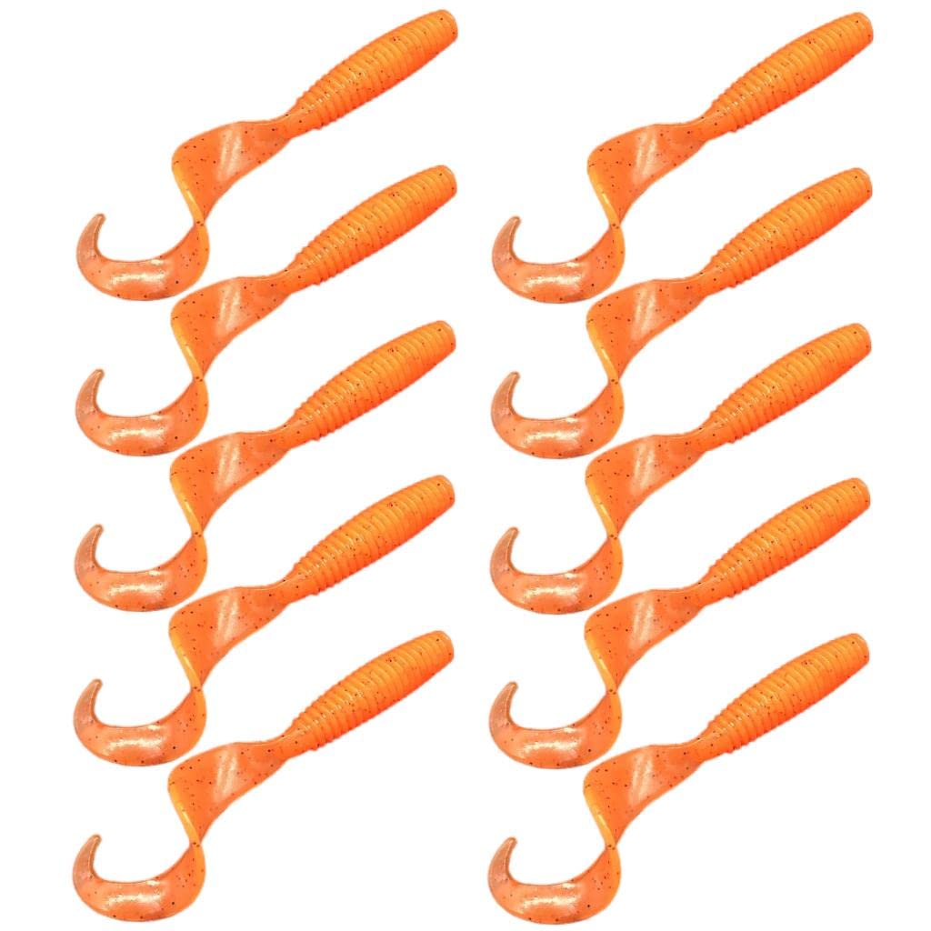 UJEAVETTE® 10Pc Luminous Plastic Grub Soft Worm Fishing Lure Micro Jig Head Tool Orange