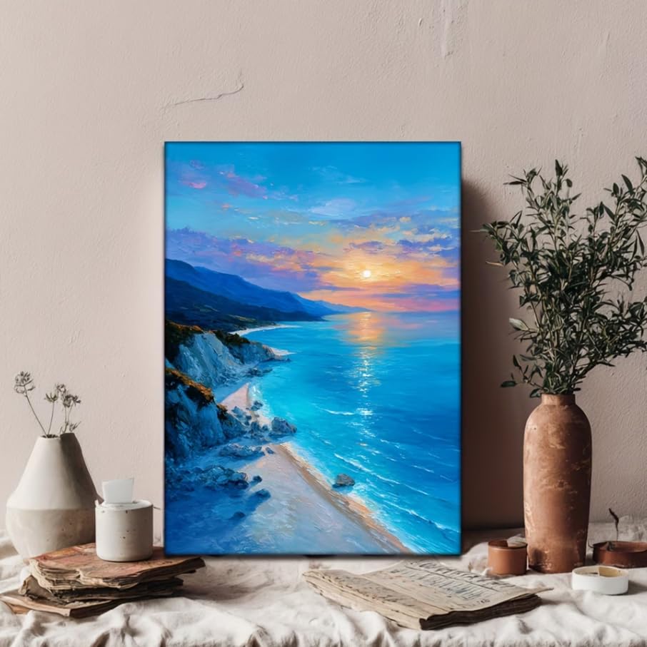 SXFDPDL Cuadro decorativo de pared con diseño de acantilado costero al atardecer. Más imágenes de paisajes playeros al atardecer. Póster decorativo para el hogar (60x90cm/sin marco).
