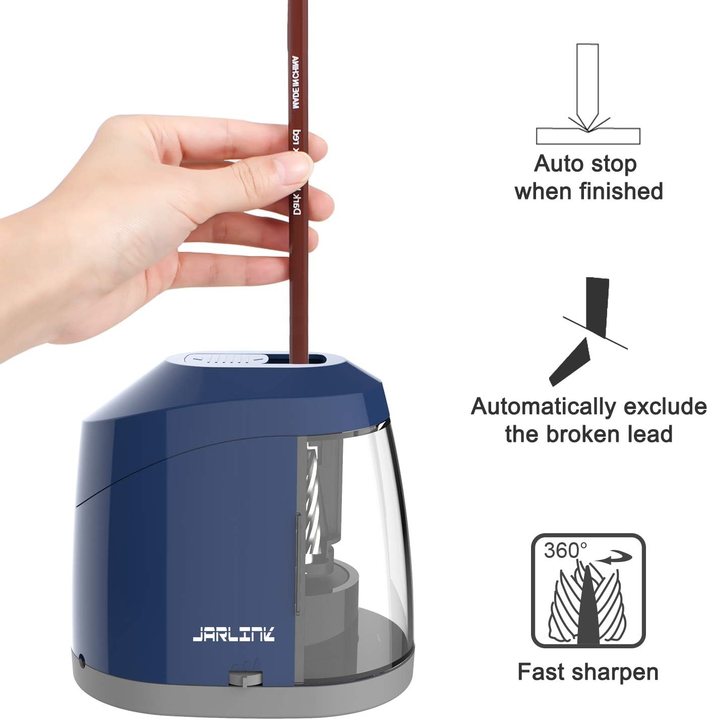 JARLINK Electric Pencil Sharpener, Heavy-Duty Battery Operated Pencil Sharpener for School Classroom Office, Auto Stop for No.2/Colored Pencils(6-8mm), Blue : Office Products