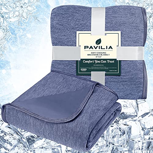 Pavilia Cooling Blanket Throw For Hot Sleepers, Lightweight Summer Cooling Blanket For Couch Sofa Bed Nap, Absorbs Body Heat To Keep Cool Cold Effect Breathable Comfortable - Navy Blue 50X60 #TOP3