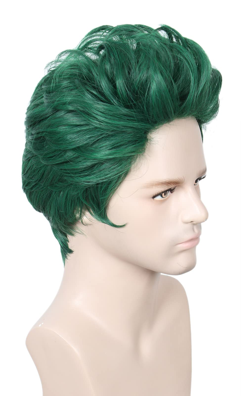 Linfairy Short Green Synthetic Hair Halloween Cosplay Costume Party Wig Heat Resistant Wig for Men - Image 3