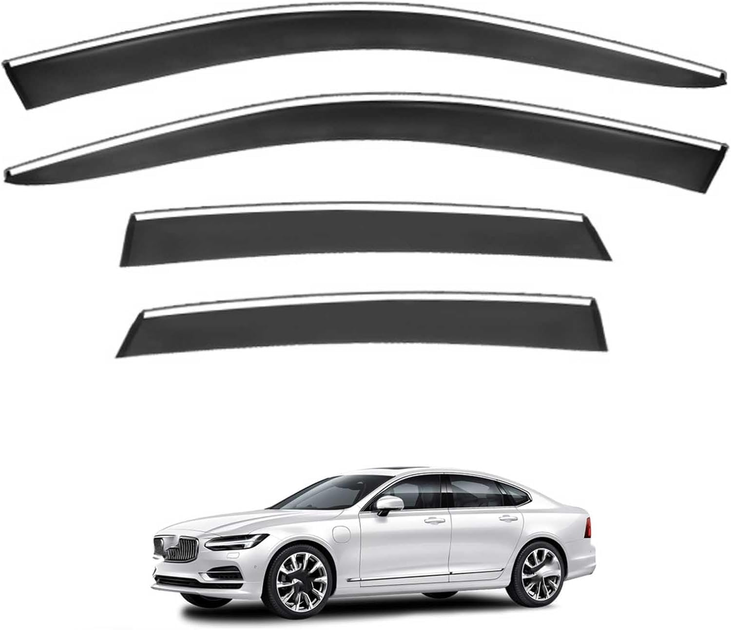 liufangfc Wind Deflectors for Volvo S90 MK1 2017-2020 – 4pc Tape-On Smoked Visors, Weatherproof, Anti-Salt/Snow, Low-Noise