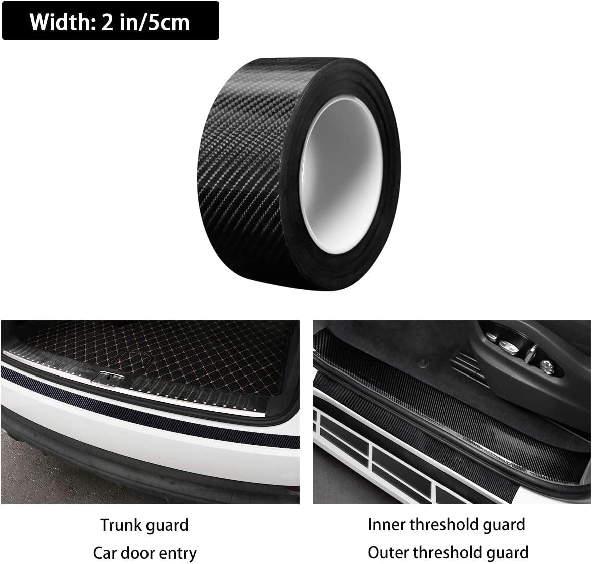 ALLWIN HOUSEWARE W Carbon Fibre High Gloss Anti Scratch Black Carbon Fiber Paint Protection Film Bumper Protector Strip Tape Ppf For Car Protection And Decoration - 2 Inches X 5 Meters (Black) - Image 4 thumbnail