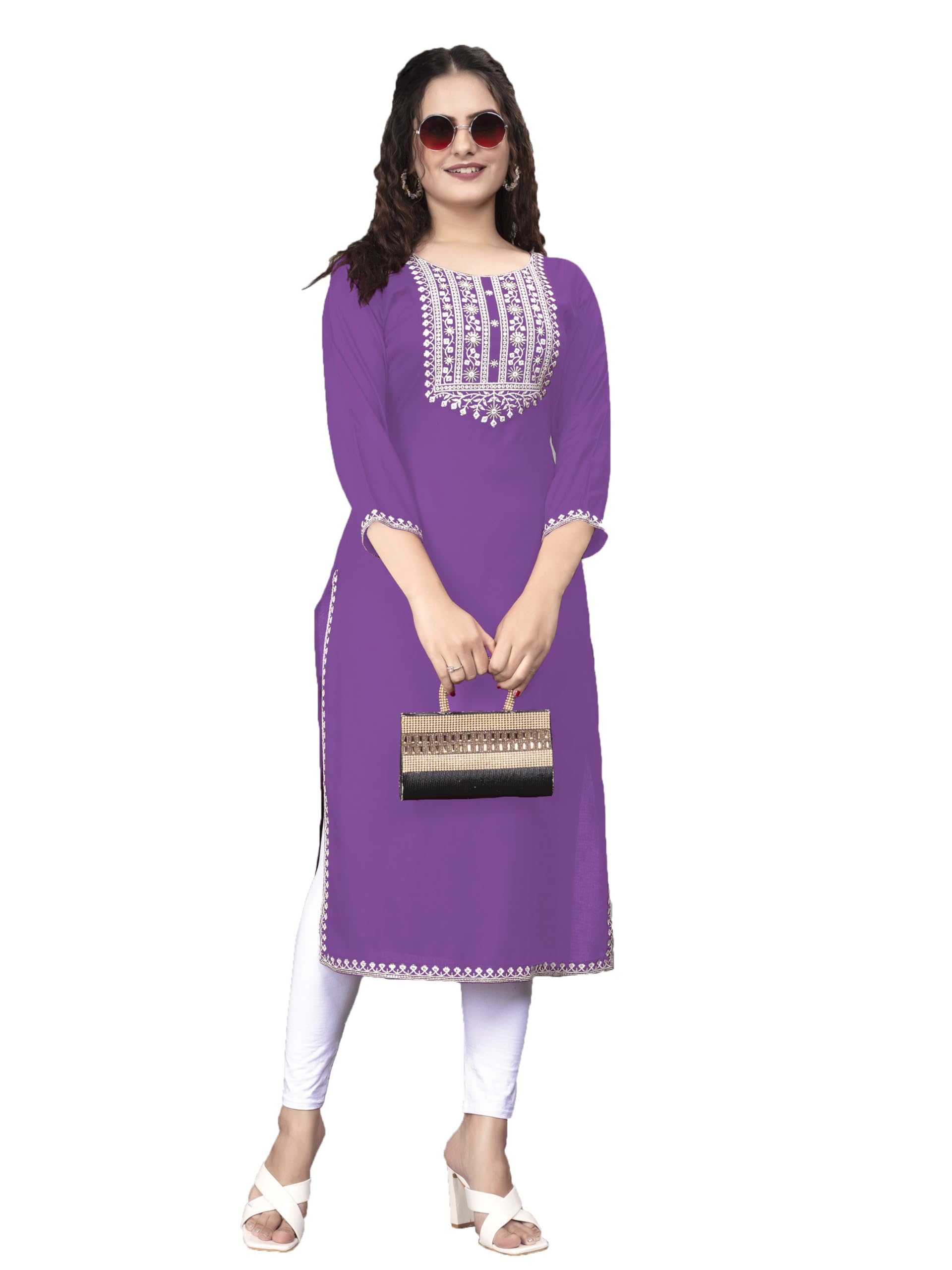 DressBerry Viscose Rayon Casual Wear A-Line Embroidered Kurta for Women in neutral