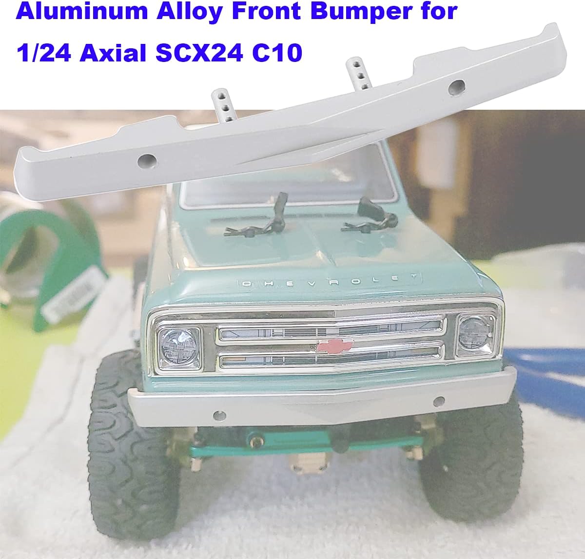 Aluminum Alloy Front Bumper for Axial SCX24 C10 1/24 RC Crawler Car Upgrades (Silver)