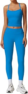 Womens Workout Sets Two Piece Cross Back Tank Top Matching High Waist Leggings Sets Gym Outfits Work Out Clothes