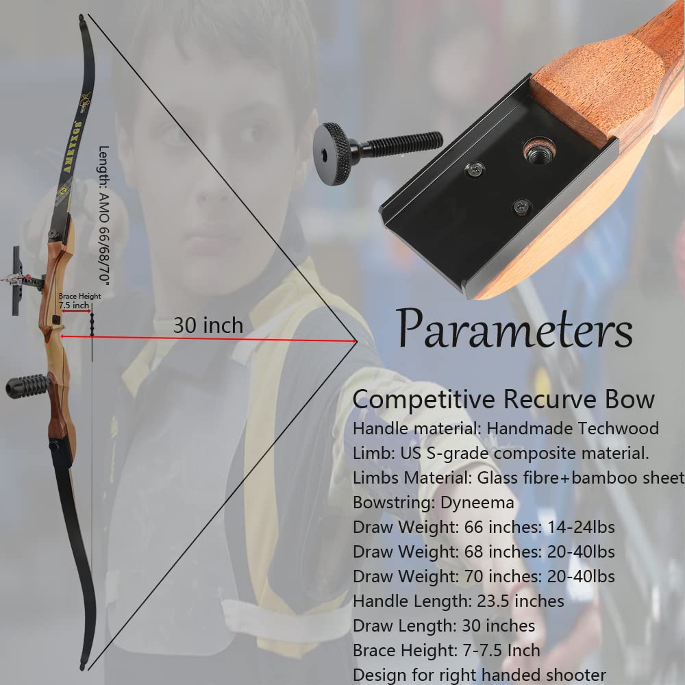 wolfman Recurvebogen Set Erwachsene 66/68/70 Zoll 12-40LBS Pfeil und Recurve Bogen Set Praxis Bogen Jagdbogen für Bogenschießen Halle Schießen Wettkämpfe Übung Rechtshänder