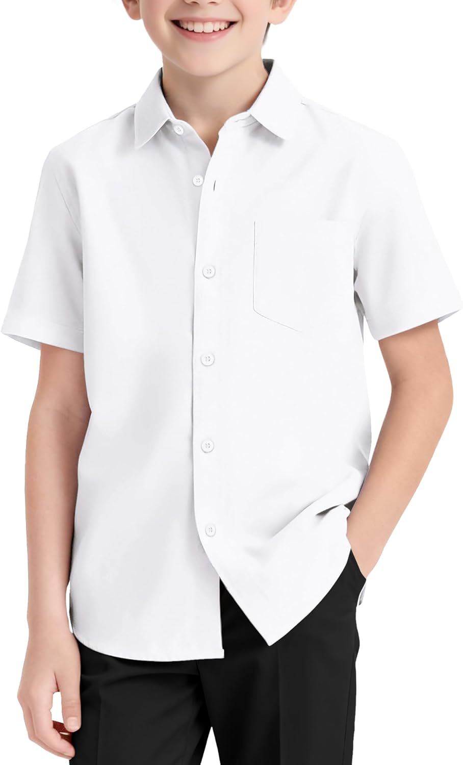 NUMYEAN Boys Short Sleeve Button Down Dress Shirts School Uniform Oxford Shirt Size 7-14 Years