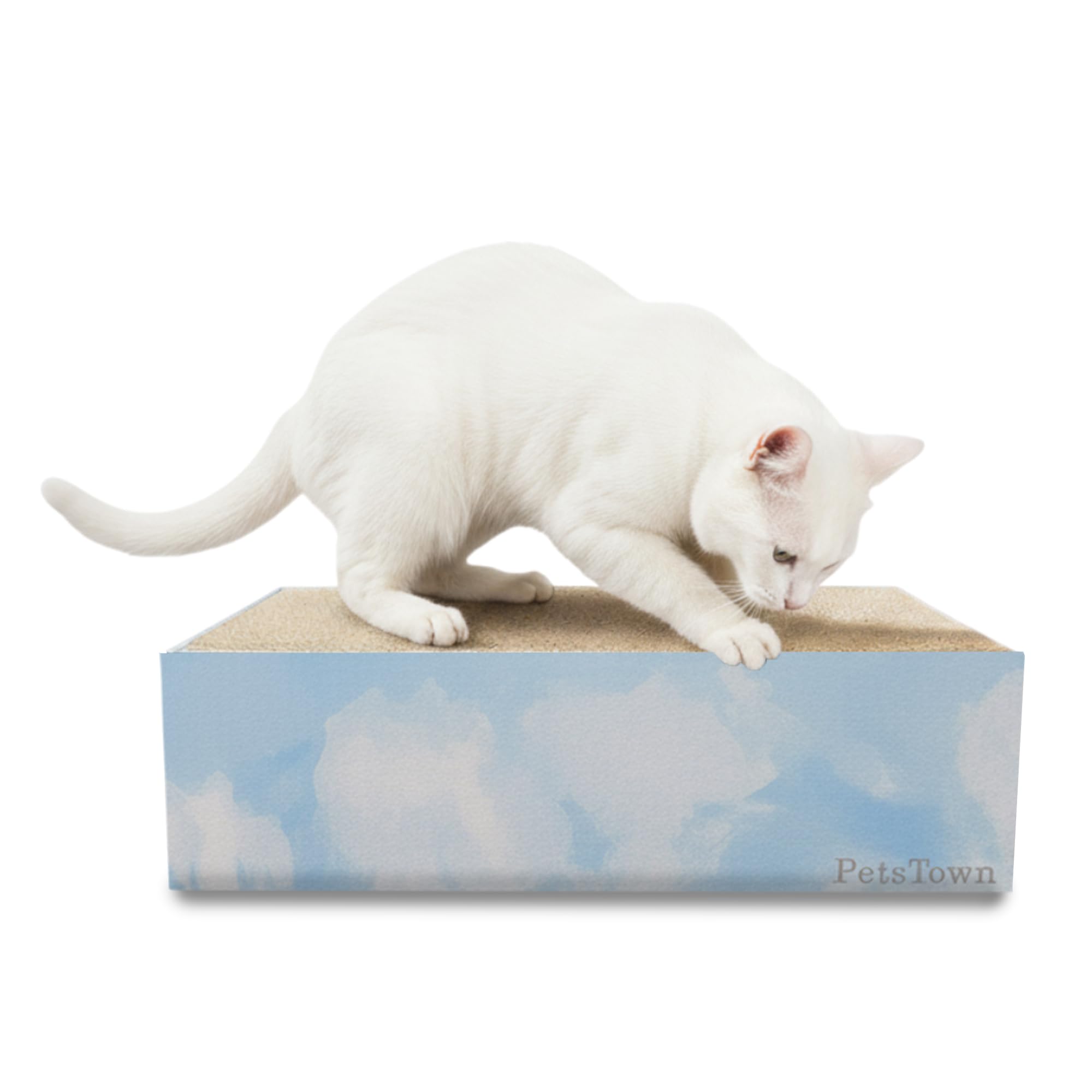 PetsTown Cat Scratcher Board with Box | 4 PCS Scratching Pads with Catnip, Protecting Furniture Durable Cat Scratch Boards for Indoor Cats Large