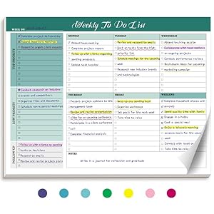 Weekly To Do List Notepad with 52 Tear Off Sheets（8.5″×11″）- Undated Weekly Desk Planner for Women & Man,Work and Home-Greenery Sway