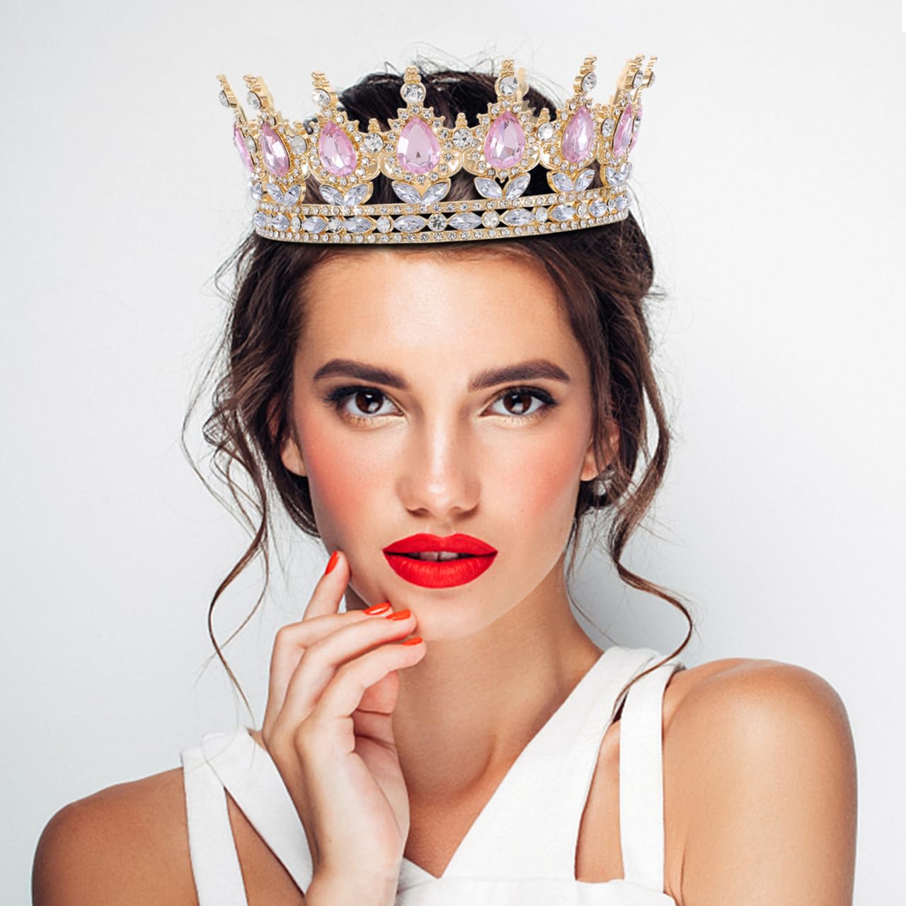 Healvian Tiara nupcial reina de diamantes de imitación joyería de diamantes de imitación boda accesorios para el pelo para el baile de graduación coleteros con perlas flor de boda Rhinestone