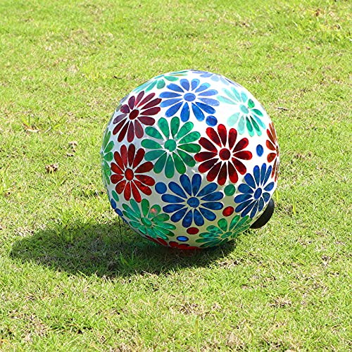 Vcuteka Gazing Ball Glass Mosaic Gazing Balls Sphere For Garden Lawn Outdoor Ornament Yard Decorative 10-Inch, Flower #TOP5