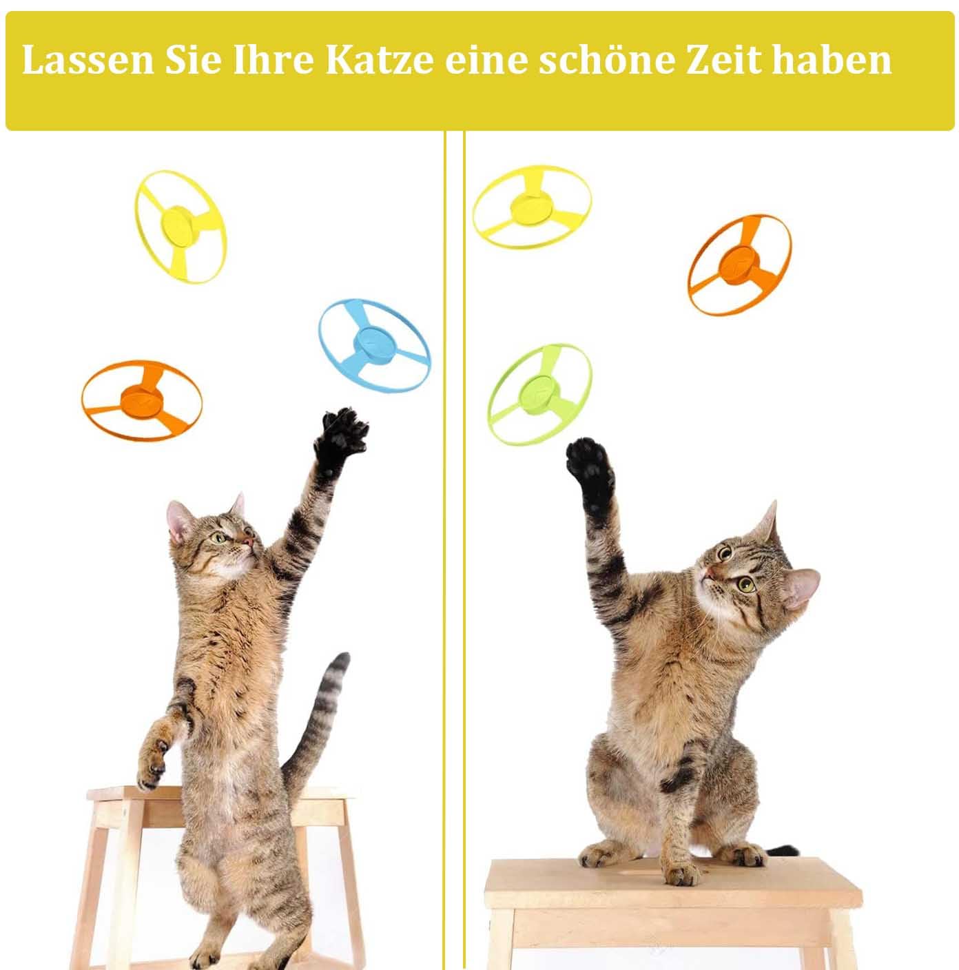 Cat Fetch Jouets Interactif Volants pour Chat avec 1 Lanceur et 10 Disques, Ensembles de Jouets Jeu en Hélicoptère Volant pour Chat, Jouets de Suivi de Chaton pour Chasse Exercice