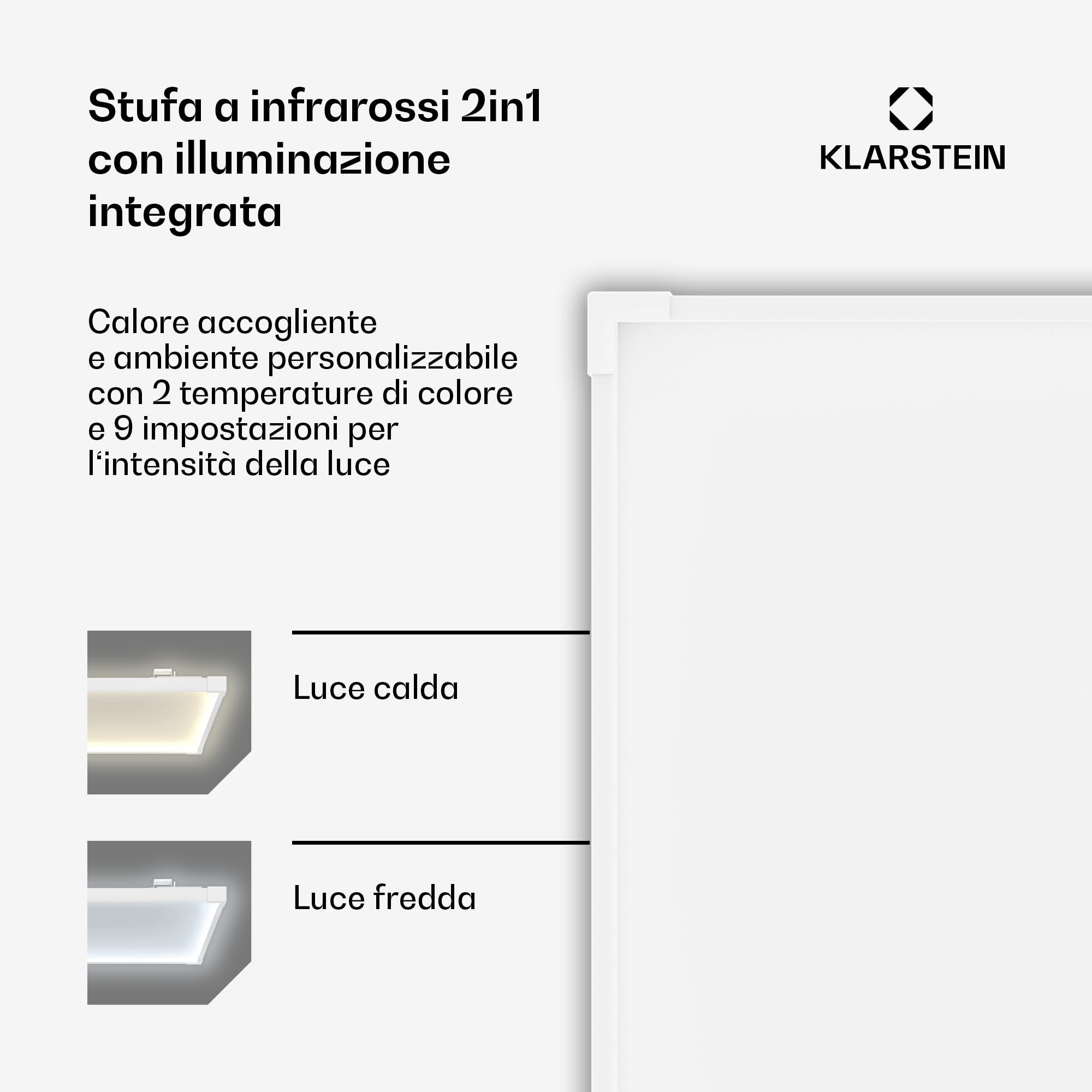 Klarstein Pannelli Radianti Infrarossi 360W – Parete o Soffitto, WiFi, Termostato, Timer, IP44, Blocco Bambini, Design Moderno, Riscaldamento 10m², Telecomando, Alluminio
