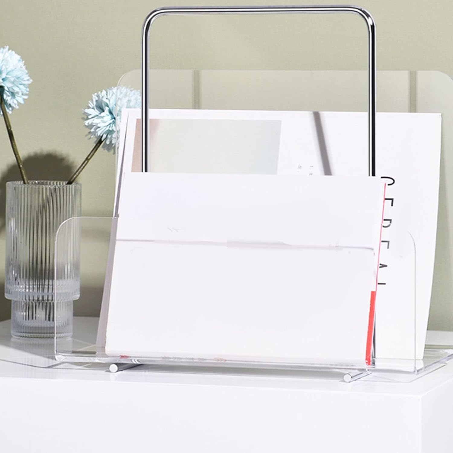 Transparent Acrylic Magazine Rack with Gold Metal Handles - Durable Multi-Use Organizer for Office, Home, Restaurant and Hotel