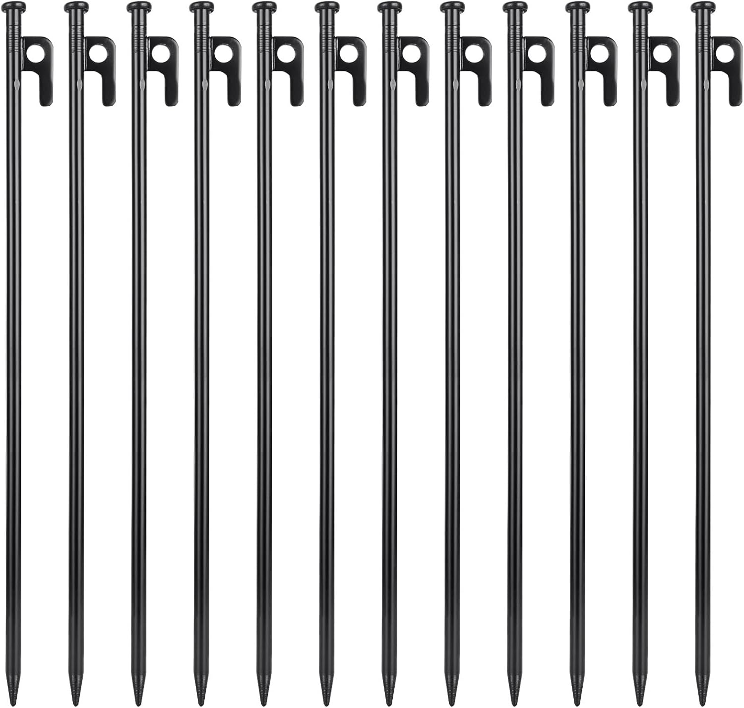 ABuff 12 Pcs 16 Inch Tent Stakes Heavy Duty Metal Tent Pegs, Camping Steel Tent Stakes for Unbreakable and Inflexible Camping Backyard Rocky Ground