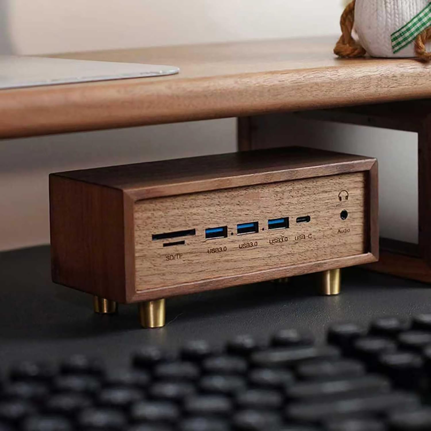 Stacja dokująca USB 12 w 1, przełącznik USB, z dwoma gniazdami na czytnik kart SD/TF i gniazdo audio 3,5 mm, lite drewno USB 3.0, do telefonów, tabletów, gadżetów