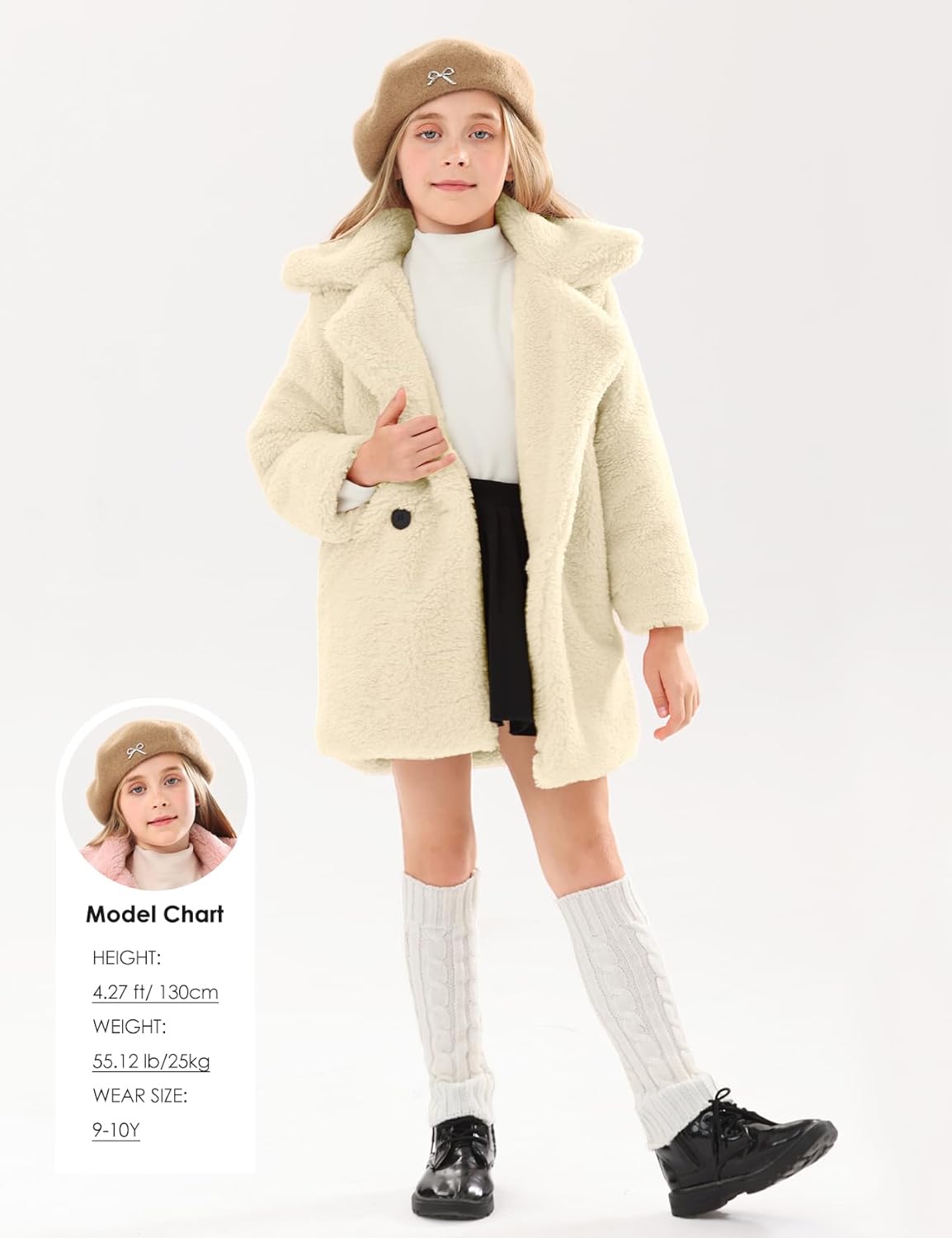 Wyeysyt Girls Faux Fur Fleece Jacket Toddler Kids Long Winter Warm Coat Fuzzy Button Down Coat with Pockets - Image 4