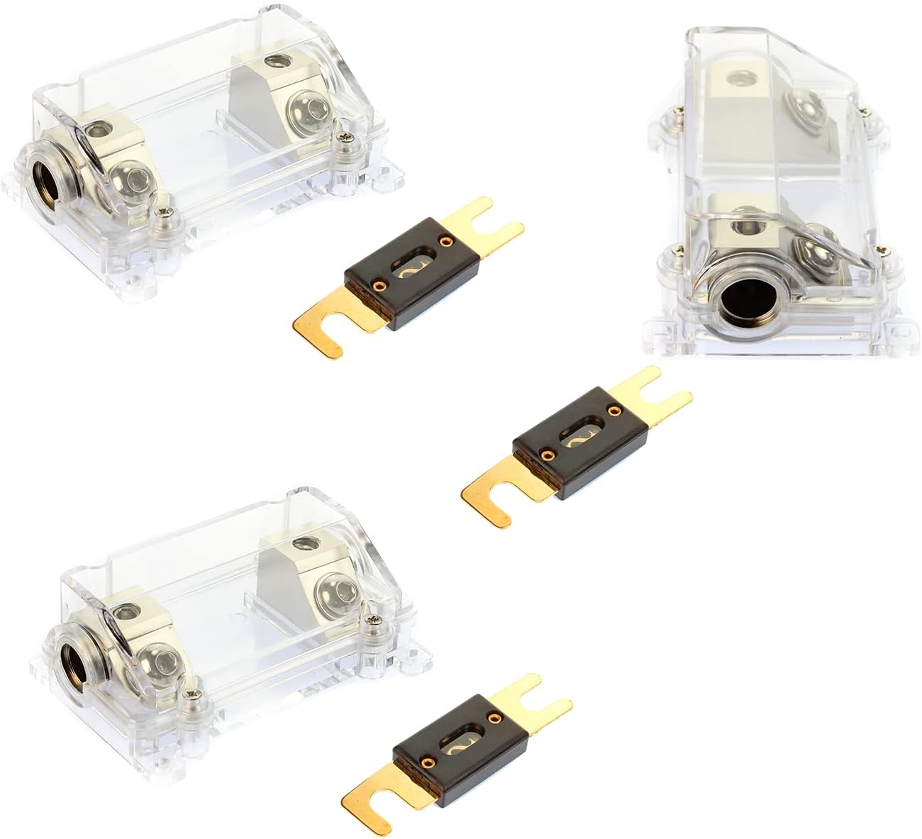 (3 Pack) Brushed Nickel Fuse Holder Voodoo 2/0 or 1/0 0 Gauge w/ 45 Deg Cover with 3ea (30 Amp Fuse)