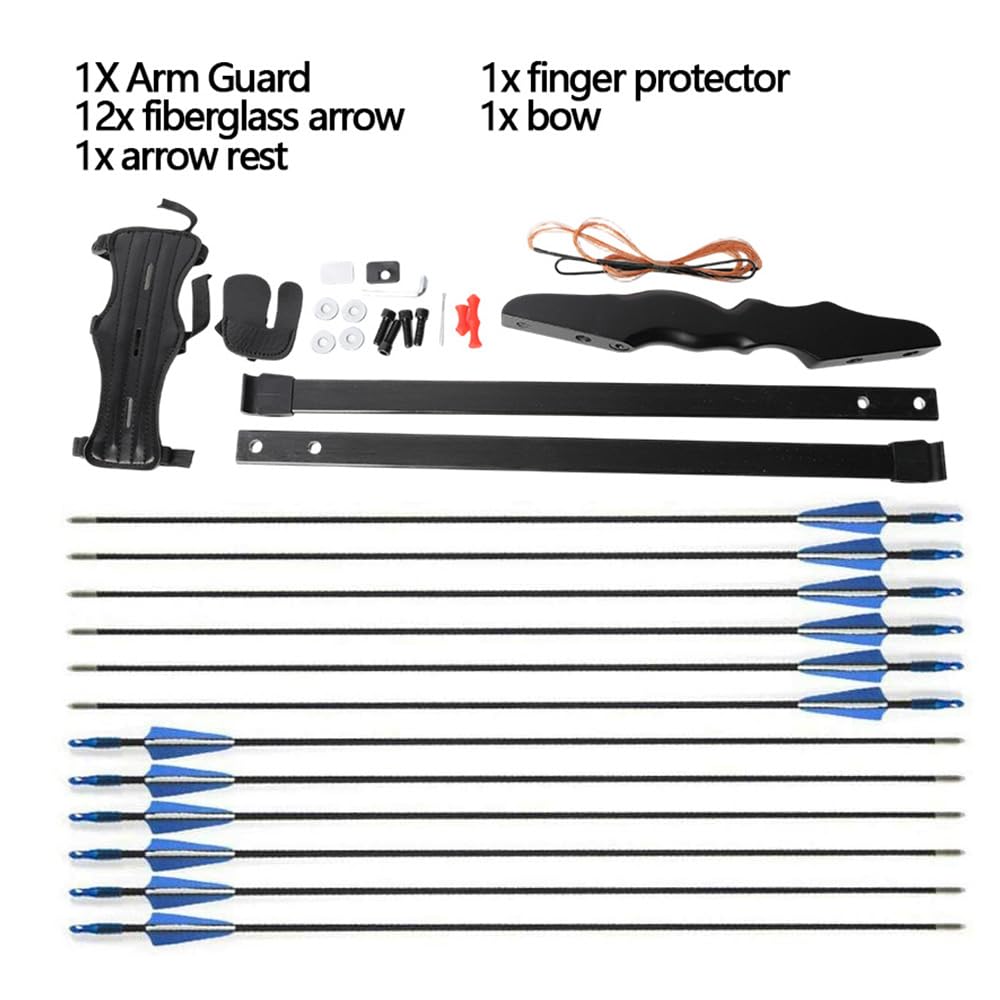 wolfman Set Arco Ricurvo 55 Pollici Destro, 30/40 lbs Arco Smontabile con 12 Frecce in Fibra di Vetro per Principianti, Tiro Bersaglio e Caccia