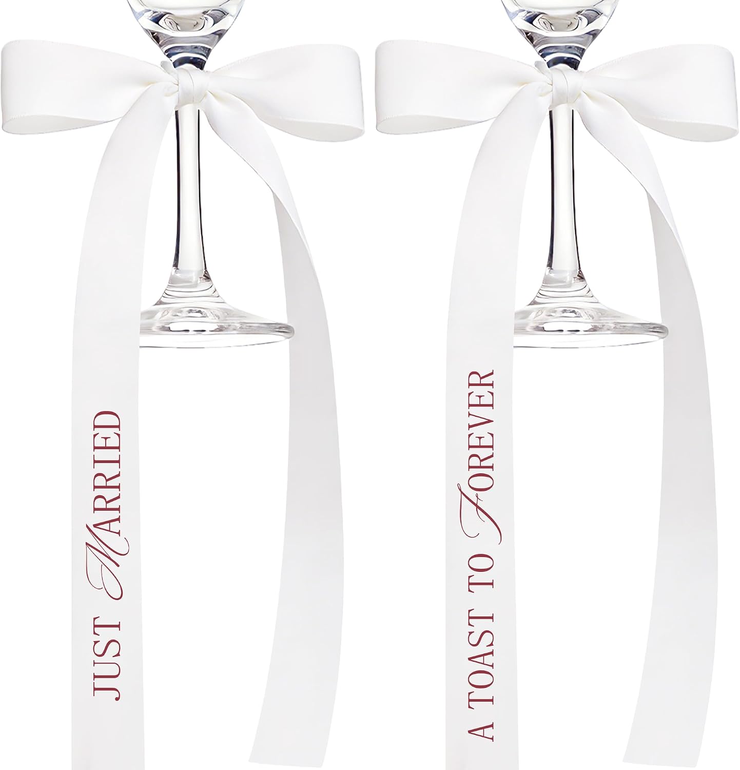 2PCS A Toast to Forever Ribbon Wedding Party Glass Ribbon for Champagne Glasses Bow Wine Glasses Accessories for Wedding Anniversary Party Decor
