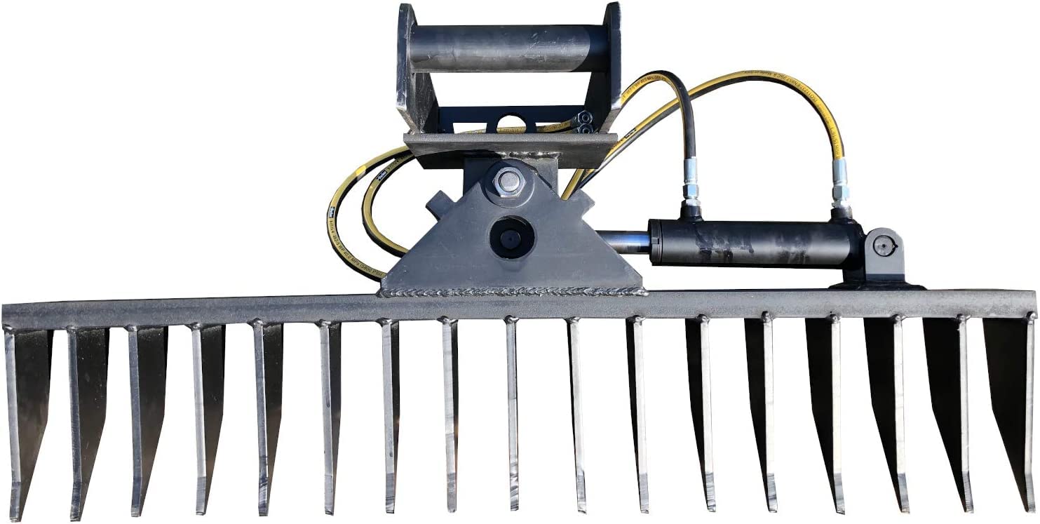 SRM Design Roderechen Wurzelrechen Aufnahme MS01 Breite 120 cm hydraulisch schwenkbar Feinwurzelrechen für Minibagger Feinwurzelschneide Rechen für Bagger