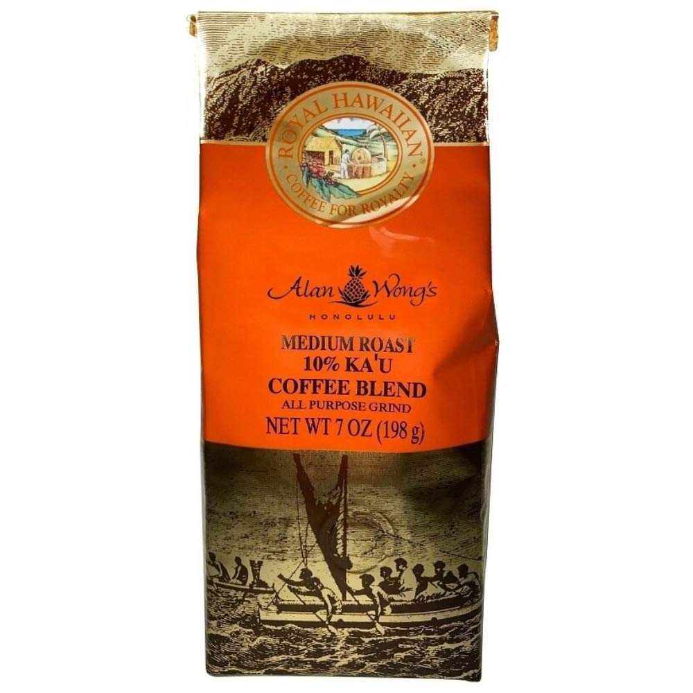 Royal Hawaiian 10% Ka'u Coffee Blend, Alan Wong's Medium Roast, Ground, 7 Ounce Bag